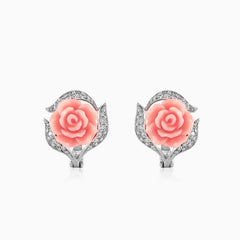 Peach rose earrings