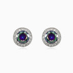 Round mystic topaz studs