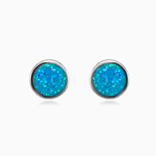 Button blue opal earrings