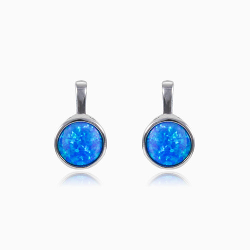 Round blue opal earrings