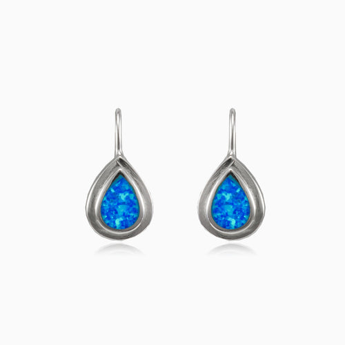 Plain blue opal pear lever earrings