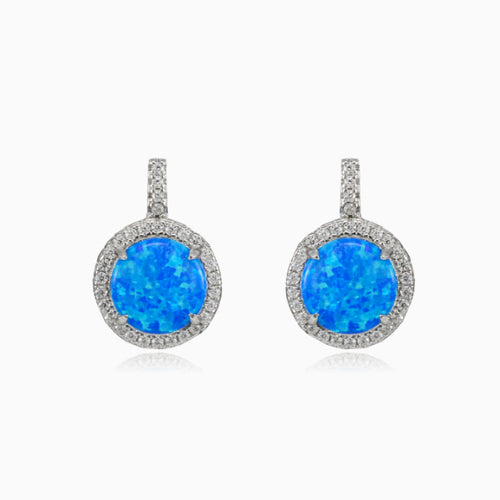 Round static blue opal earrings