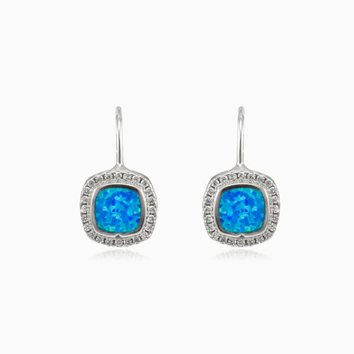 Square drop blue opal earrings