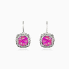 Square drop rose opal earrings