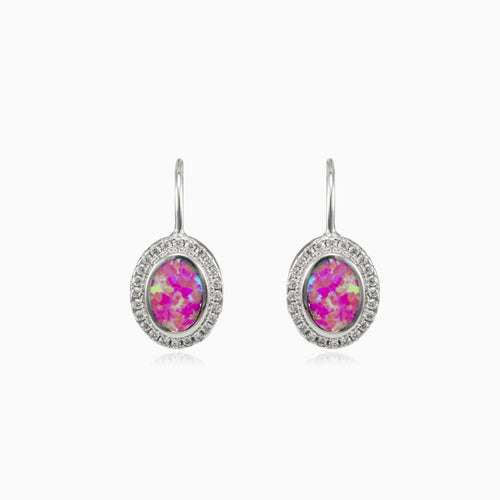 Bezel rose opal oval lever earrings