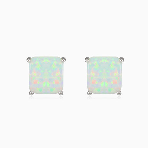 Square white opal studs