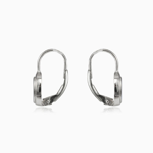 Bezel white opal oval lever earrings