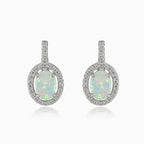Oval drop white opal earrings