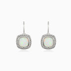 Square drop white opal earrings