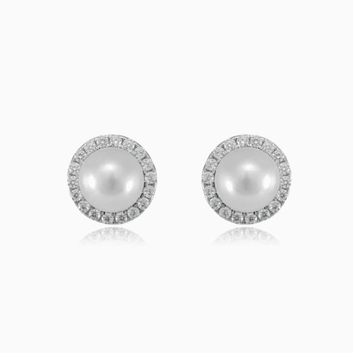 Stříbrné náušnice luneta s perlou
