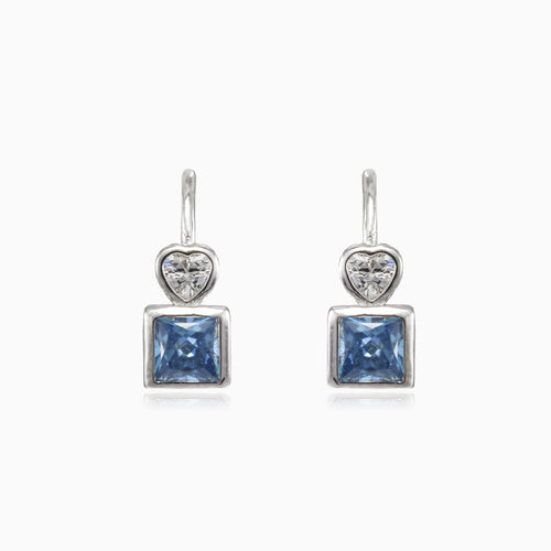 Blue square and heart earrings