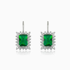 Rectangle green quartz earrings