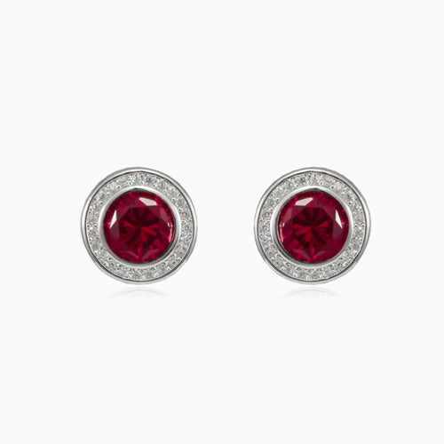 Bezel halo red quartz stud earrings