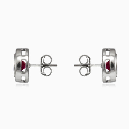 Bezel halo red quartz stud earrings