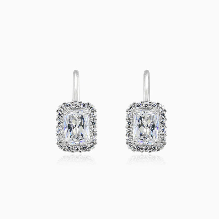 Pendientes de oro blanco con zirconia cúbica rectangular
