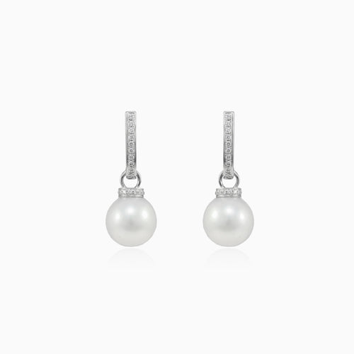 Drop pearl and diamond earrings