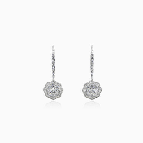 Dangling diamond flower earrings