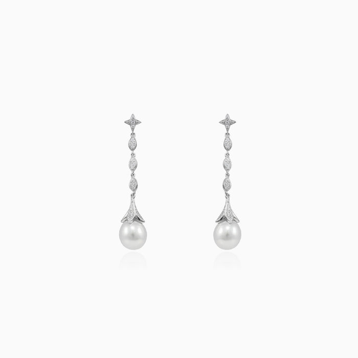 Pendientes colgantes de perlas en oro blanco