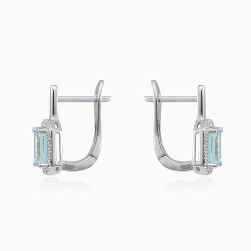 Rectangle aquamarine gold diamond earrings