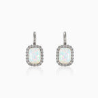 Rectangle white opal earrings