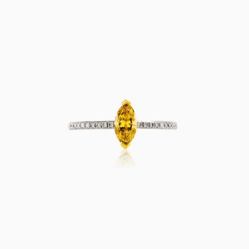 Marquise-cut yellow diamond engagement ring