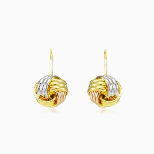 Knotted drop three gold earrings