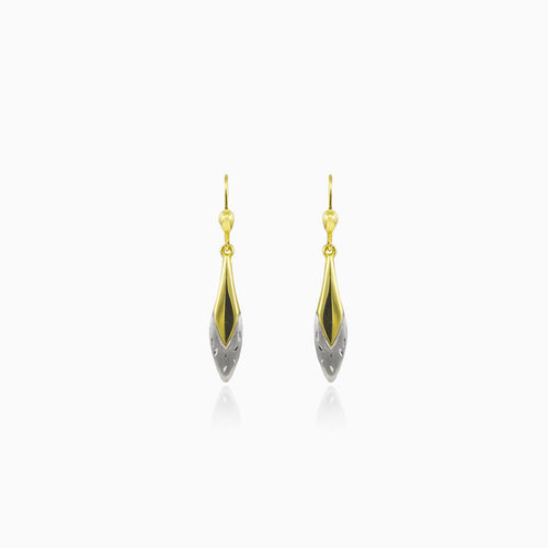 Dangling two-color gold marquise earrings