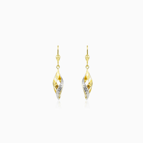 Dangling spiral two-tone gold earrings
