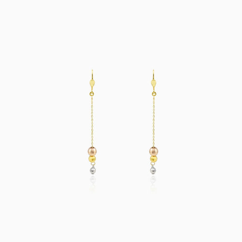 Tri-color dangling gold earrings