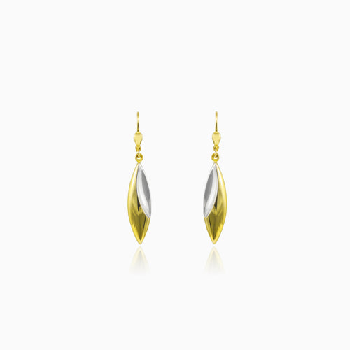 Dangling two-color shiny gold earrings