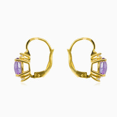 Oval briolette amethyst gold earrings