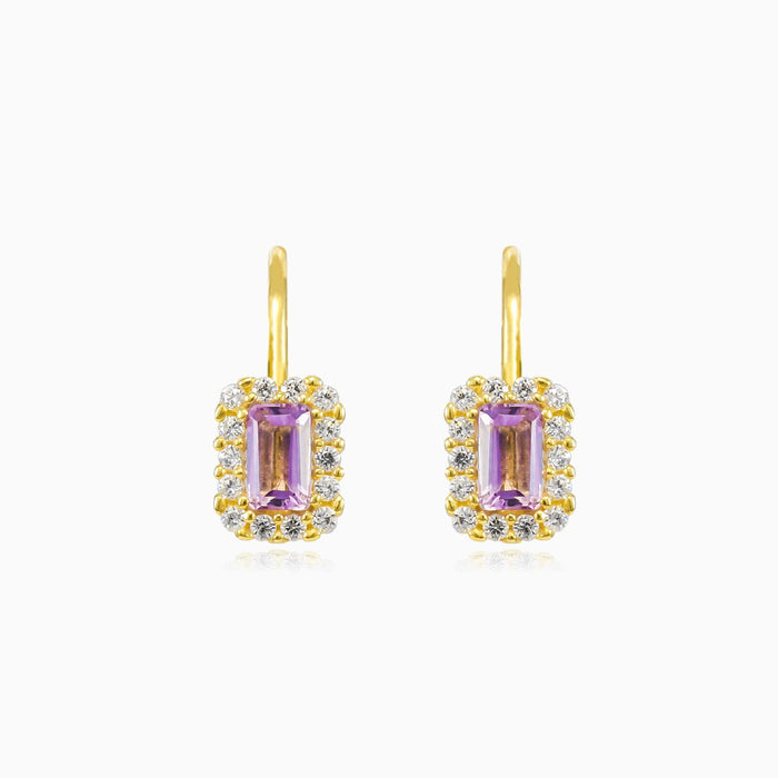 Rechteckige Amethyst-Halo-Ohrringe