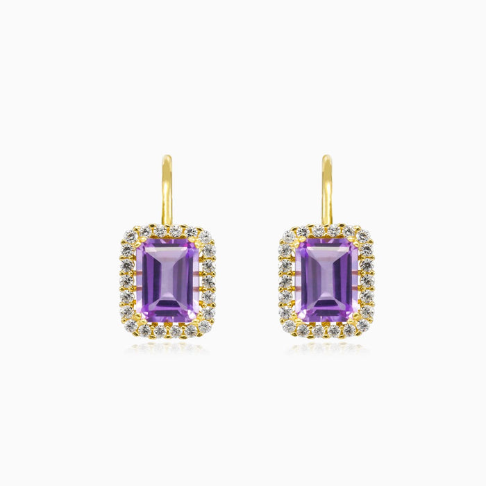 Halo-Ohrringe mit Smaragd und Amethyst
