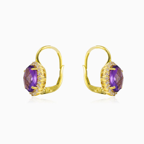 Oval-cut amethyst gold earrings