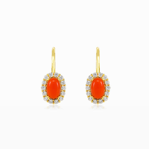Oval coral gold earrings