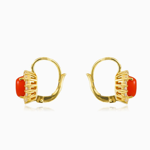 Oval coral gold earrings