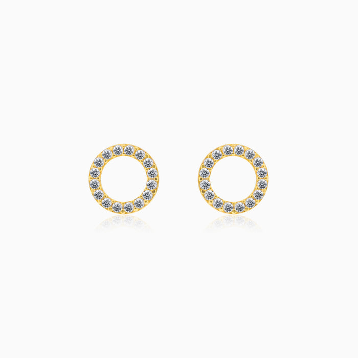 Circle yellow gold earrings with CZ