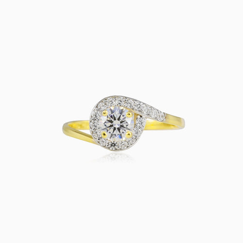 Inverted gold and cubic zirconia ring
