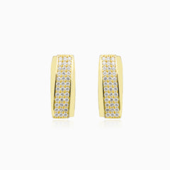 Three-row cubic zirconia gold earrings