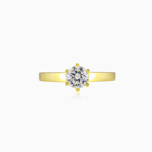 High polished six prong gold ring