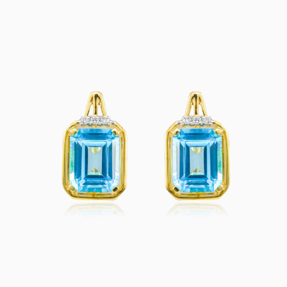 Pendientes de topacio azul corte esmeralda
