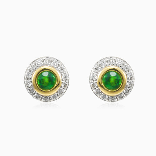 Emerald and diamond gold studs