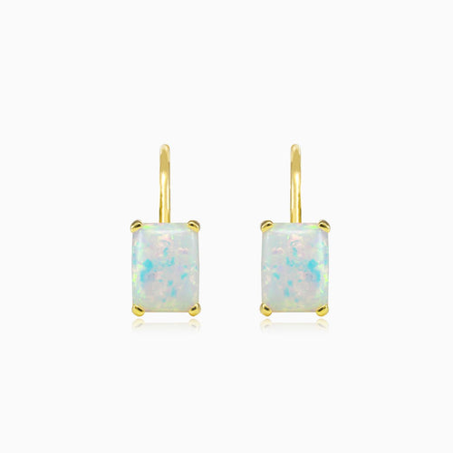 Rectangle white opal gold earrings