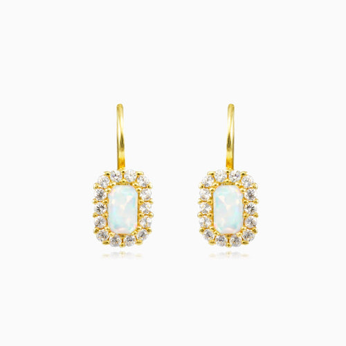 Rectangle opal halo earrings