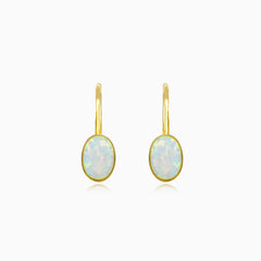 Simple white opal gold earrings