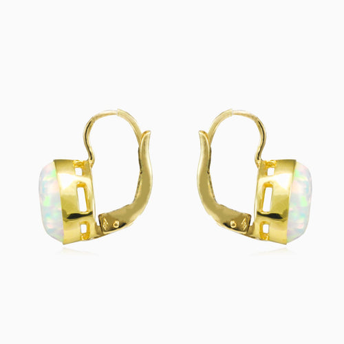 Simple white opal gold earrings