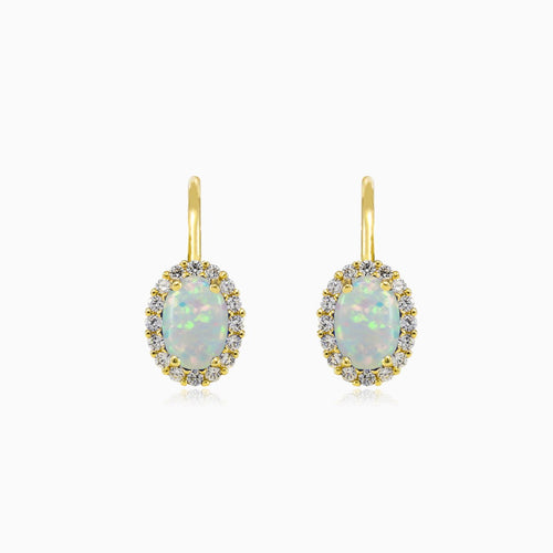 Oval halo white opal earrings