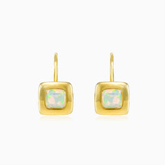 Square white opal gold earrings