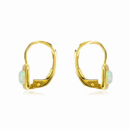 Square white opal gold earrings