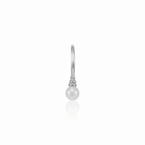 White gold hoop with dangling pearl earring